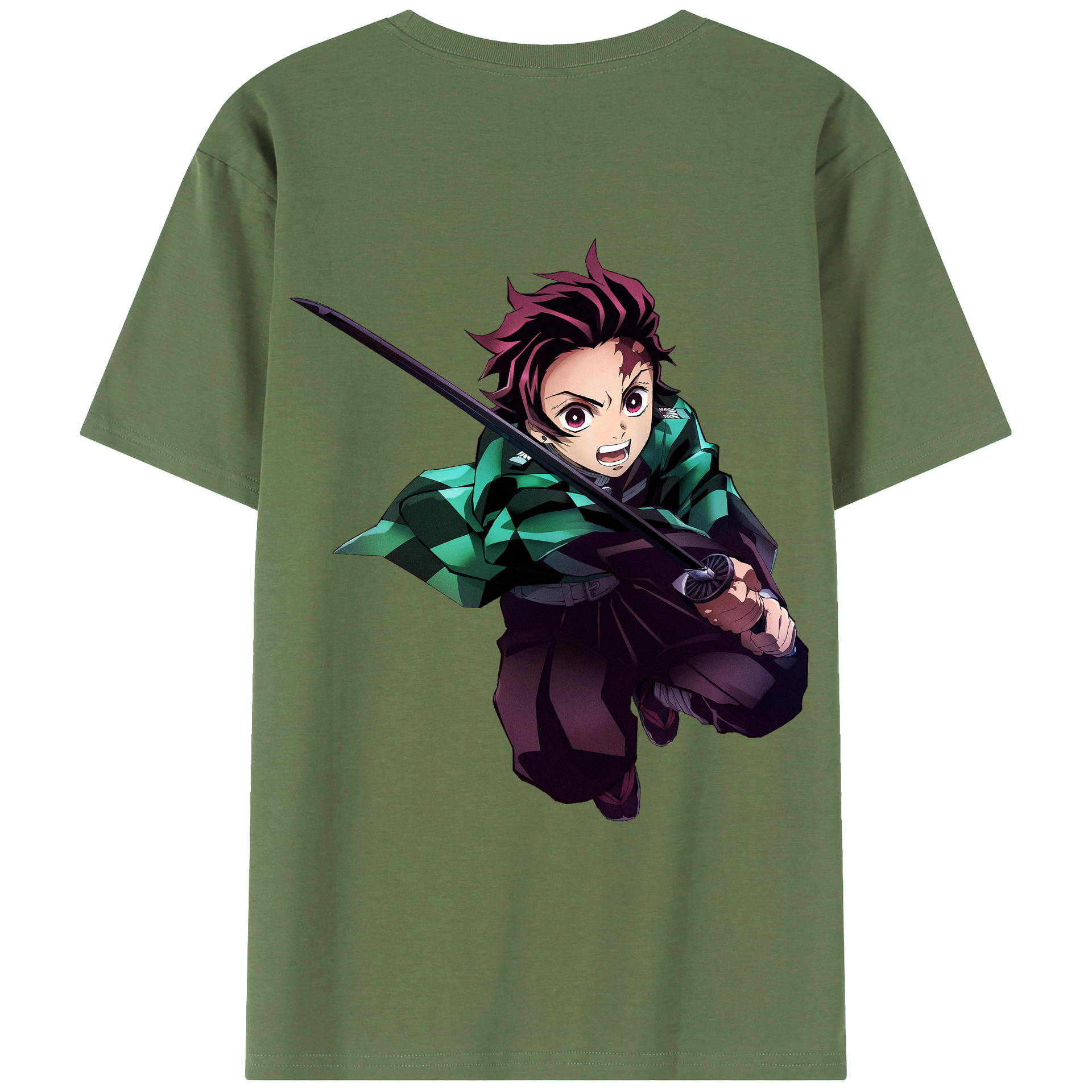 （画像用） 鬼滅の刃 竈門 炭治郎／かまど たんじろう Kamado Tanjirou 綿100％ メンズ半袖Tシャツ（バックプリント） 通気性